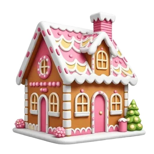 light pink and gold and white gingerbread house