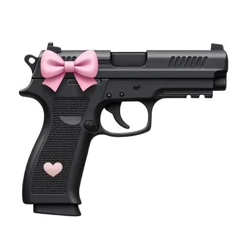 black gun, pale pink bow